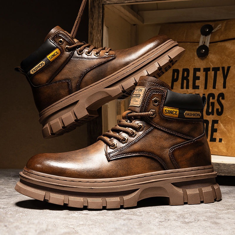 Sewing Cloth - Vintage Men Platform Ankle Boots Autumn