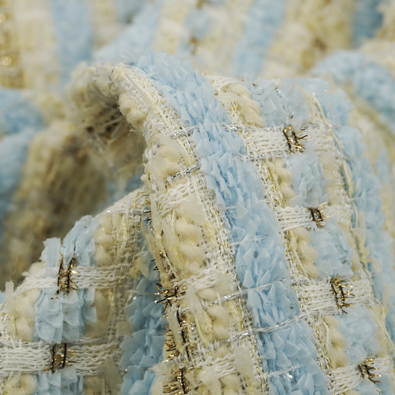 Light Blue Beige Plaid Bouclé  - Sewing Tweed review and price