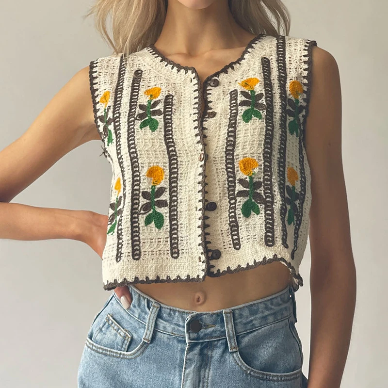 Floral Embroidered Crochet Swe - Sewing Vest review and price