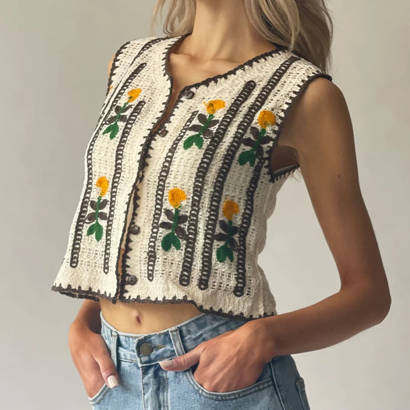 Floral Embroidered Crochet Swe - Sewing Vest review and price