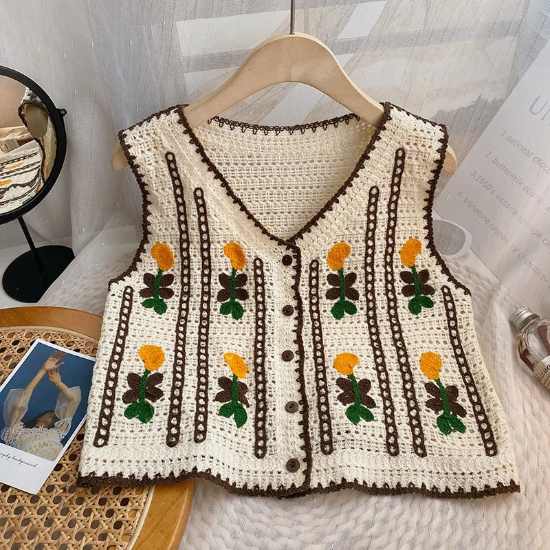Floral Embroidered Crochet Swe - Sewing Vest review and price